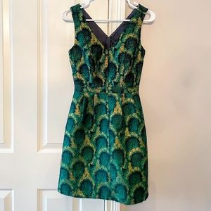 J. Crew Jacquard Green Cocktail Dress 00 with POCKETS